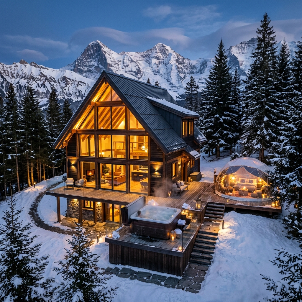 The Stay alpine chalet at twilight